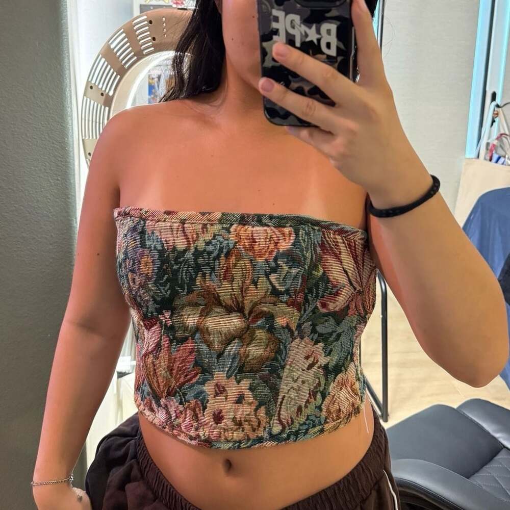 Vintage Floral Tapestry Lace Up Back Tube Top Corset